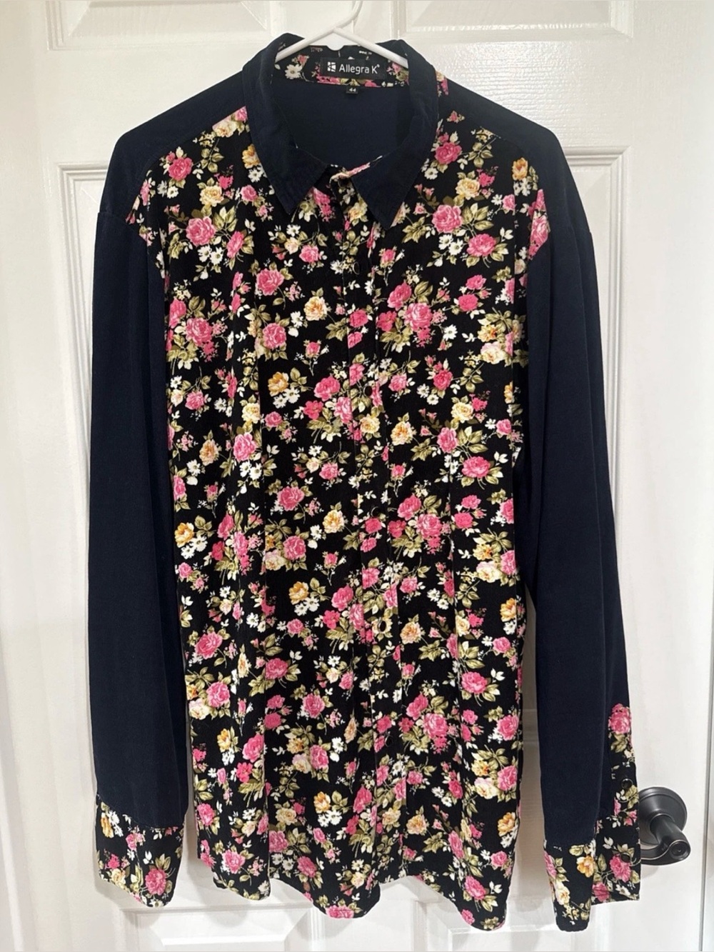 Allegra K Women's Sz 44 - XL Button Up Corduroy Shirt Floral Western Cottagecore